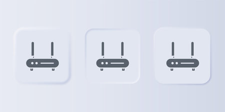 Gray Router and wi-fi signal icon isolated on gray background. Wireless ethernet modem router. Computer technology internet. Set icons in square buttons. Vector.のイラスト素材