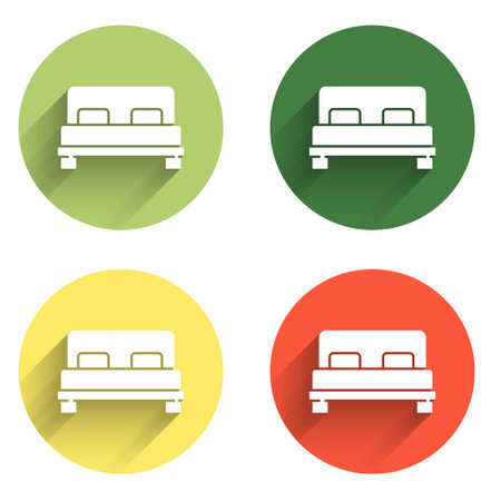 Set Big bed for two or one person icon isolated with long shadow background. Color circle button. Vector.のイラスト素材