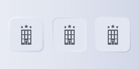 Gray Hotel building icon isolated on gray background. Set icons in square buttons. Vector.のイラスト素材