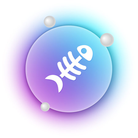 White Fish skeleton icon isolated on white background. Fish bone sign. Blue and purple gradient circle background. Vector.のイラスト素材