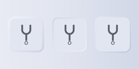 Gray Musical tuning fork for tuning musical instruments icon isolated on gray background. Set icons in square buttons. Vector.のイラスト素材