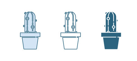 Blue Cactus peyote in pot icon isolated on white background. Plant growing in a pot. Potted plant sign. Vector.のイラスト素材