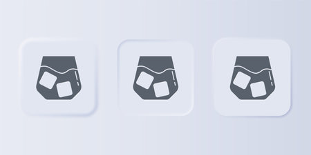Gray Glass of whiskey and ice cubes icon isolated on gray background. Set icons in square buttons. Vector.のイラスト素材