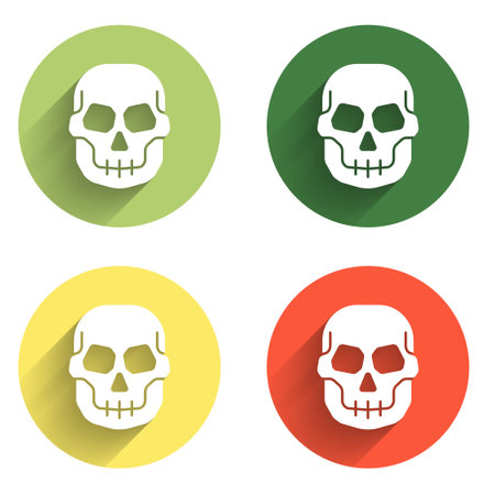 Set Skull icon isolated with long shadow background. Happy Halloween party. Color circle button. Vector.のイラスト素材