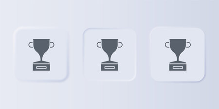 Gray Award cup icon isolated on gray background. Winner trophy symbol. Championship or competition trophy. Sports achievement sign. Set icons in square buttons. Vector.のイラスト素材