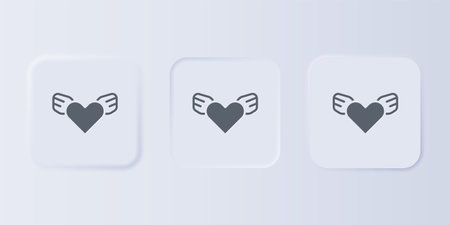 Gray Heart with wings icon isolated on gray background. Love symbol. Valentines day. Set icons in square buttons. Vector.のイラスト素材