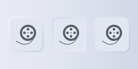 Gray Film reel icon isolated on gray background. Set icons in square buttons. Vector.のイラスト素材