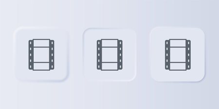 Gray Play Video icon isolated on gray background. Film strip sign. Set icons in square buttons. Vector.のイラスト素材