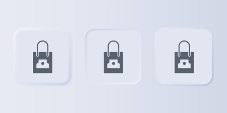 Gray Paper shopping bag with spray can nozzle cap icon isolated on gray background. Set icons in square buttons. Vector.のイラスト素材