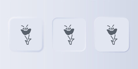 Gray Flower icon isolated on gray background. Set icons in square buttons. Vector.のイラスト素材