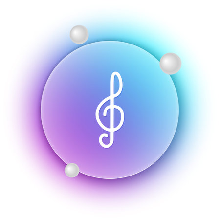 White Treble clef icon isolated on white background. Blue and purple gradient circle background. Vector.のイラスト素材