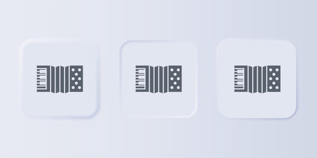 Gray Musical instrument accordion icon isolated on gray background. Classical bayan, harmonic. Set icons in square buttons. Vector.のイラスト素材