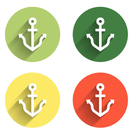 Set Anchor icon isolated with long shadow background. Color circle button. Vector.のイラスト素材