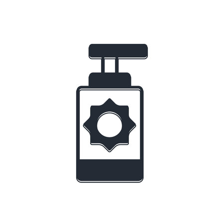Black Sunscreen spray bottle icon isolated on white background. Protection for the skin from solar ultraviolet light. Vector.のイラスト素材