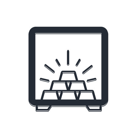 Black Safe with gold bars icon isolated on white background. Precious metals on deposit in bank. Metallic treasure. Reliable data protection. Vector.のイラスト素材