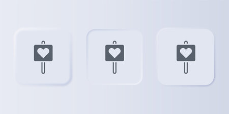 Gray Map pointer with heart icon isolated on gray background. Valentines day. Love location. Romantic map pin. Set icons in square buttons. Vector.のイラスト素材