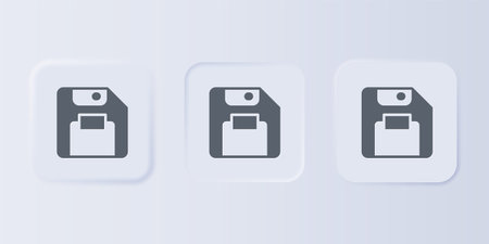 Gray Floppy disk for computer data storage icon isolated on gray background. Diskette sign. Set icons in square buttons. Vector.のイラスト素材