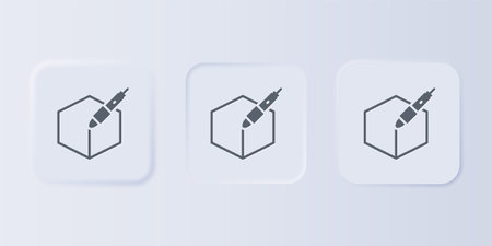 Gray 3d pen tool icon isolated on gray background. Set icons in square buttons. Vector.のイラスト素材