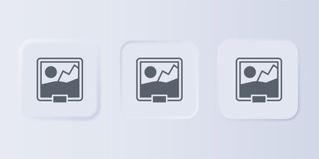 Gray Picture icon isolated on gray background. Set icons in square buttons. Vector.のイラスト素材