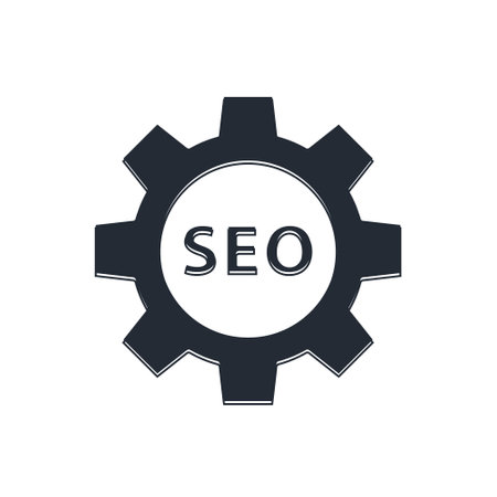 Black Seo tag with gear wheel icon isolated on white background. Vector.のイラスト素材