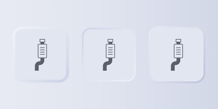 Gray Car muffler icon isolated on gray background. Exhaust pipe. Set icons in square buttons. Vector.のイラスト素材