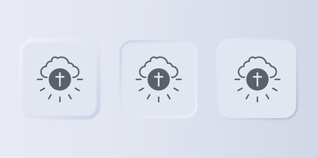 Gray Religious cross in the circle icon isolated on gray background. Love of God, Catholic and Christian symbol. People pray for love and peace. Set icons in square buttons. Vector.のイラスト素材