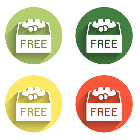 Set Donation food icon isolated with long shadow background. Color circle button. Vector.のイラスト素材