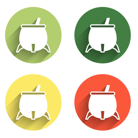 Set Witch cauldron icon isolated with long shadow background. Happy Halloween party. Color circle button. Vector.のイラスト素材