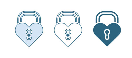 Blue Castle in the shape of a heart icon isolated on white background. Locked Heart. Love symbol and keyhole sign. Happy Valentines day. Vector.のイラスト素材