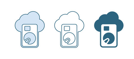 Blue Cloud database icon isolated on white background. Cloud computing concept. Digital service or...