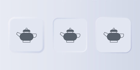 Gray Traditional Chinese tea ceremony icon isolated on gray background. Teapot with cup. Set icons in square buttons. Vector.のイラスト素材