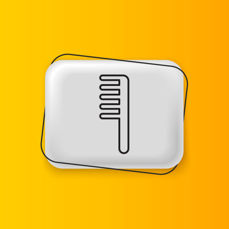 Black Hairbrush icon isolated on yellow background. Comb hair sign. Barber symbol. Silver rectangle button. Vector.のイラスト素材