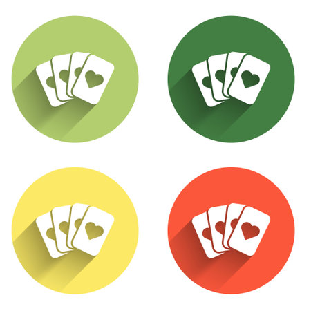 Set Deck of playing cards icon isolated with long shadow background. Casino gambling. Color circle button. Vector.のイラスト素材