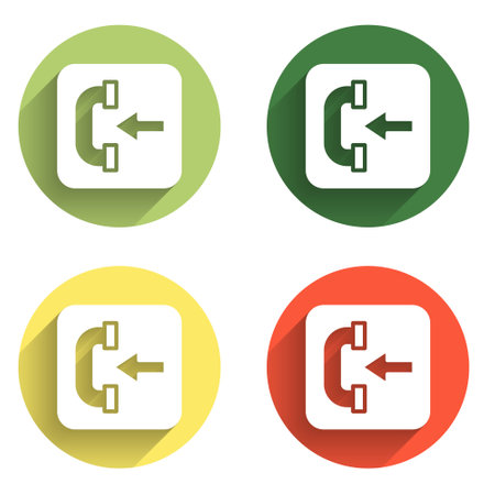 Set Incoming call phone icon isolated with long shadow background. Phone sign. Telephone handset. Color circle button. Vector.のイラスト素材