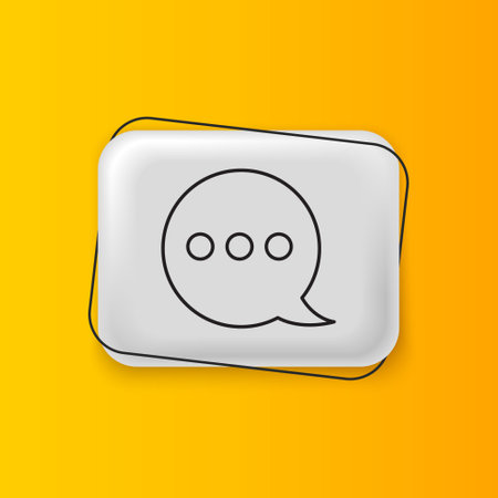 Black Speech bubble chat icon isolated on yellow background. Message icon. Communication or comment chat symbol. Silver rectangle button. Vector.のイラスト素材