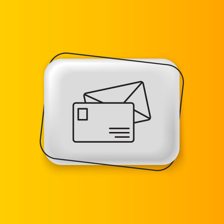Black Envelope icon isolated on yellow background. Email message letter symbol. Silver rectangle button. Vector.のイラスト素材