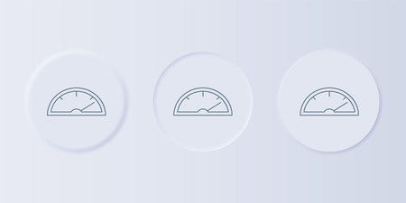 Gray Speedometer icon isolated on gray background. Set icons in square buttons. Vector.のイラスト素材