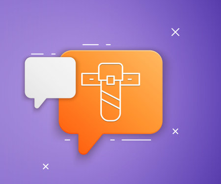 White Knife holster icon isolated on purple background. Orange speech bubble symbol. Vector.のイラスト素材