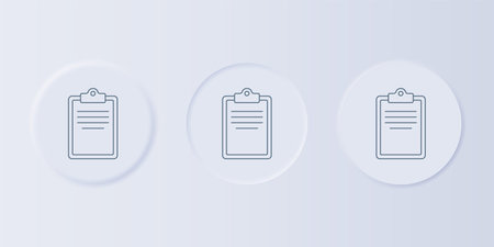 Gray Clipboard with checklist icon isolated on gray background. Control list symbol. Survey poll or questionnaire feedback form. Set icons in square buttons. Vector.のイラスト素材