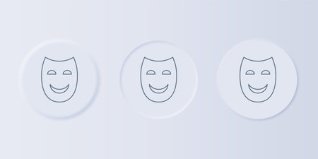 Gray Comedy theatrical mask icon isolated on gray background. Set icons in square buttons. Vector.のイラスト素材