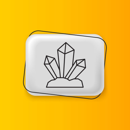 Black Magic stone icon isolated on yellow background. Fantasy crystal. Jewelry gem for game. Silver rectangle button. Vector.のイラスト素材