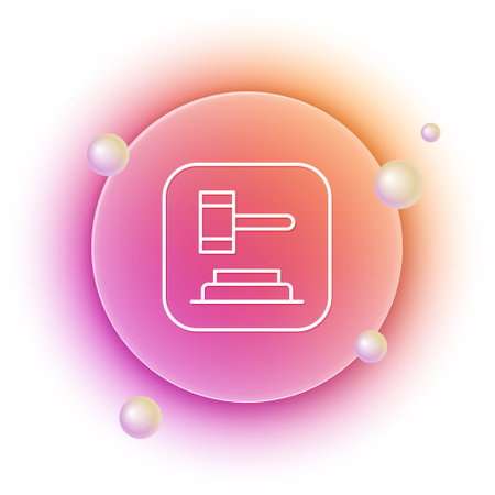 White Judge gavel icon isolated on white background. Gavel for adjudication of sentences and bills, court, justice. Auction hammer. Orange and pink gradient circle background. Vector.のイラスト素材