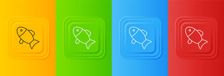 White Fish icon isolated on colorful background. Set icons in square buttons. Vector.のイラスト素材