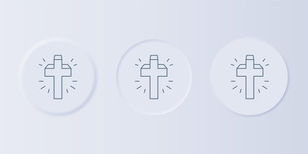 Gray Christian cross icon isolated on gray background. Church cross. Set icons in square buttons. Vector.のイラスト素材