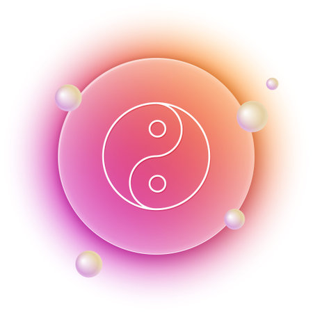 White Yin Yang symbol of harmony and balance icon isolated on white background. Orange and pink gradient circle background. Vector.のイラスト素材