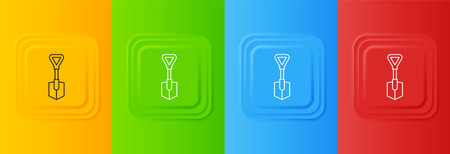 White Shovel icon isolated on colorful background. Gardening tool. Tool for horticulture, agriculture, farming. Set icons in square buttons. Vector.のイラスト素材