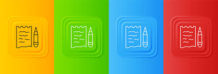 White Shopping list and pencil icon isolated on colorful background. Set icons in square buttons. Vector.のイラスト素材