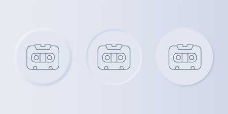 Gray Retro audio cassette tape icon isolated on gray background. Set icons in square buttons. Vector.のイラスト素材