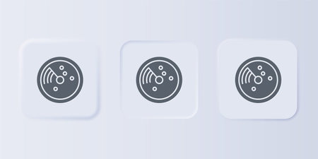 Gray Radar with targets on monitor in searching icon isolated on gray background. Search system. Navy sonar. Set icons in square buttons. Vector.のイラスト素材