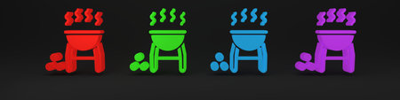 Colorful Barbecue grill icon isolated on black background. BBQ grill party. Minimalism concept. 3D render illustration.の写真素材
